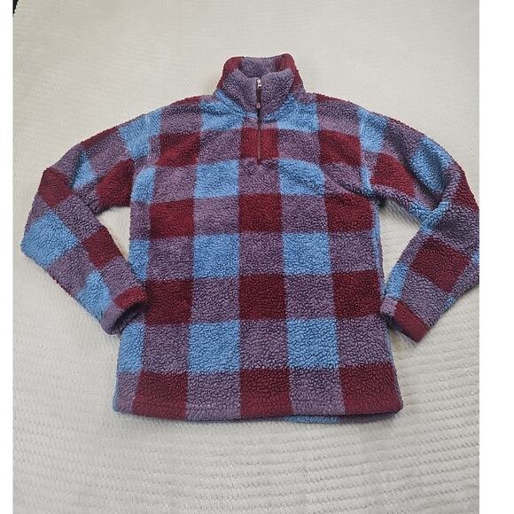 Eddie Bauer Fleece Womens XS Buffalo Check Plaid Quarter Zip Pull Over - Picture 1 of 7